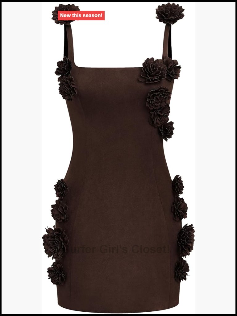 Rosette Applique Bodycon Mini Dress Sheath Sleeveless Square Neck